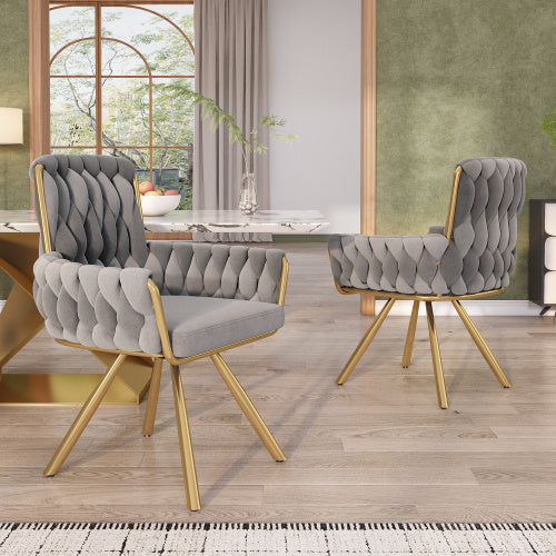 Velvet Dining Chair, Armchair, Single Luxurious Living Room And Bedroom Swivel Chair, Leisure Swivel Chair With Four Metal Support Legs, Gray