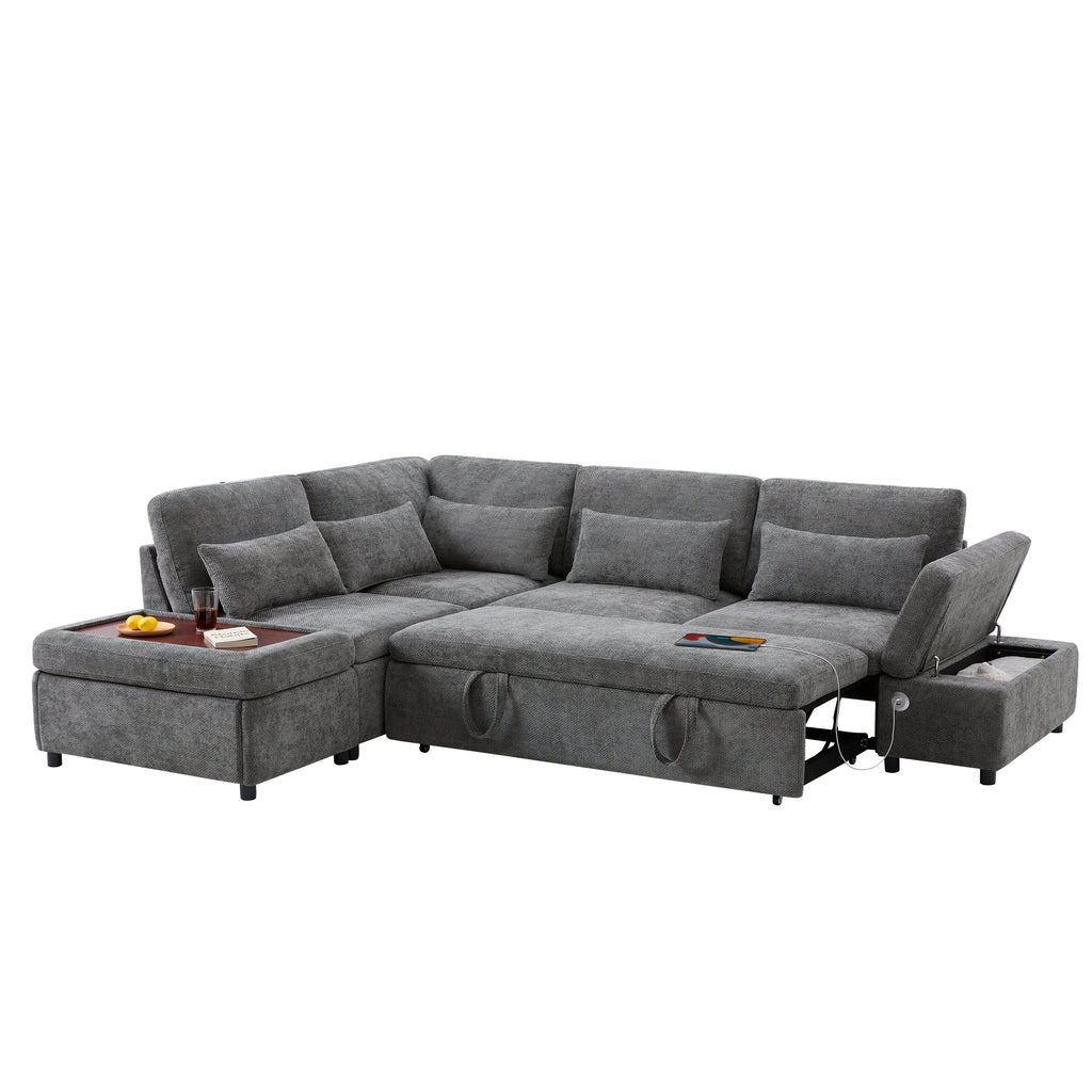 107'' Modular Sectional Pull-out Sofa, L shape with Wide Seats, Free