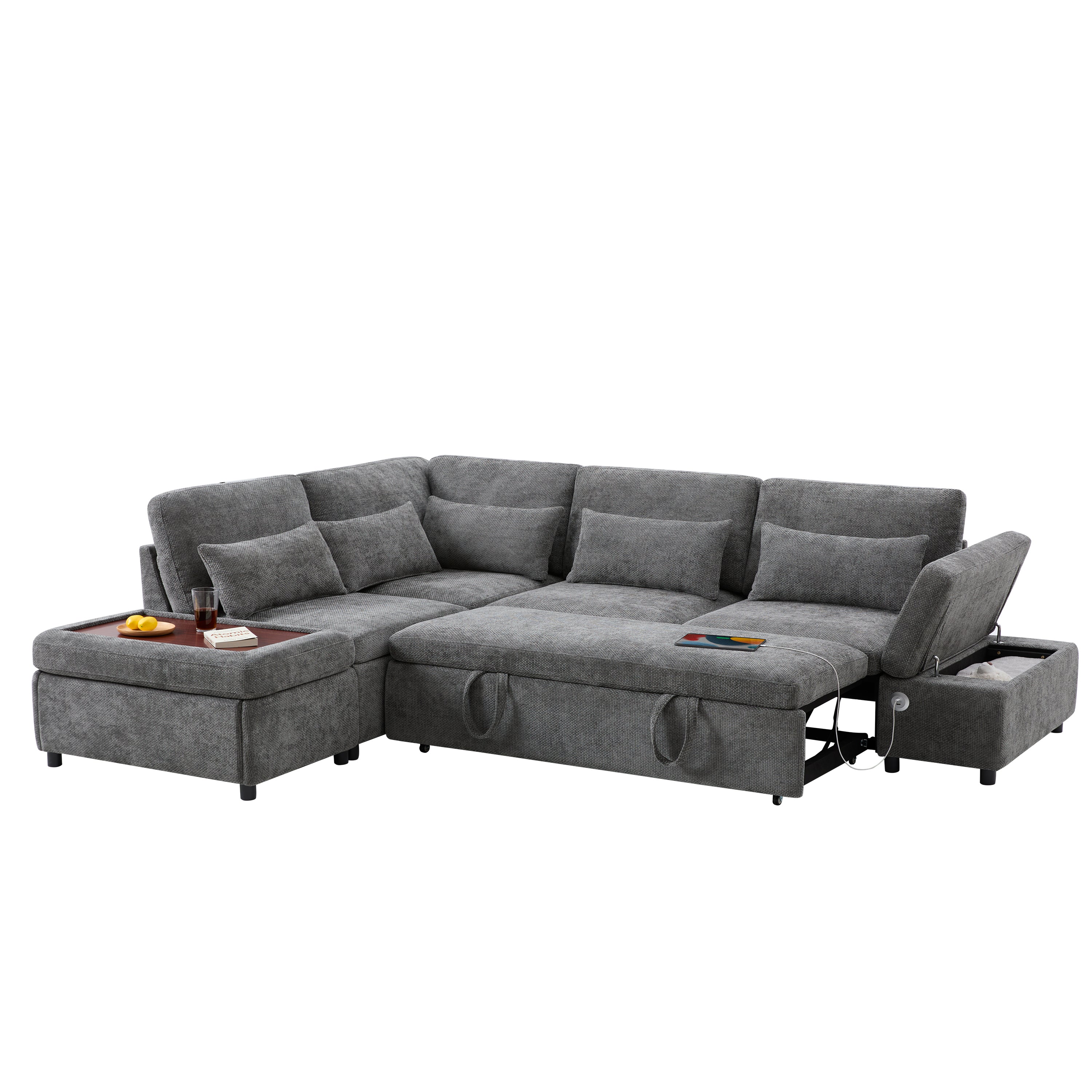 107'' Modular Sectional Pull-out Sofa, L shape with Wide Seats, Free