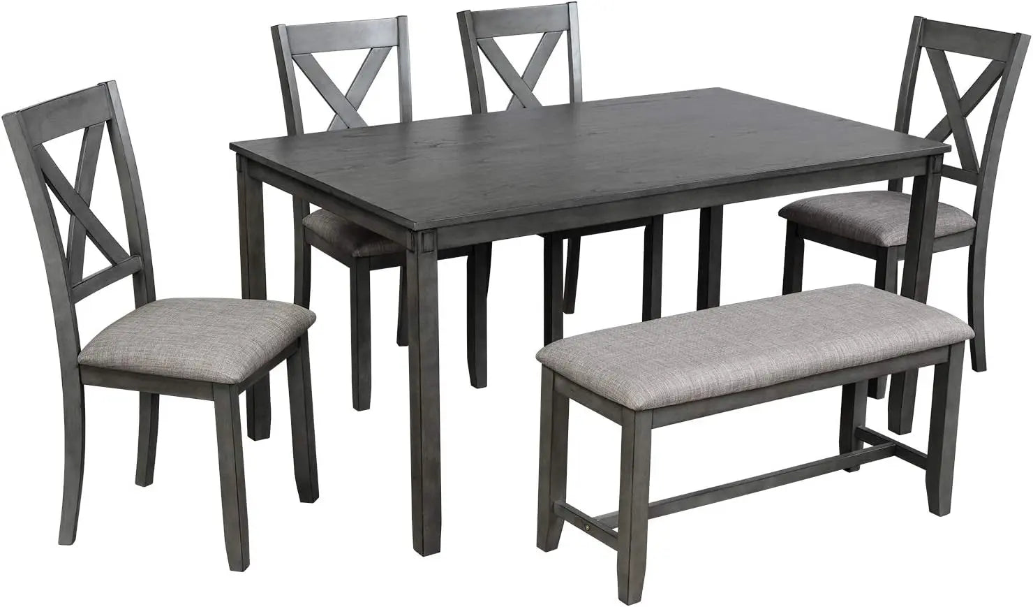 Grey Wooden Rectangular Dining Table Set of 6 Peach Maple