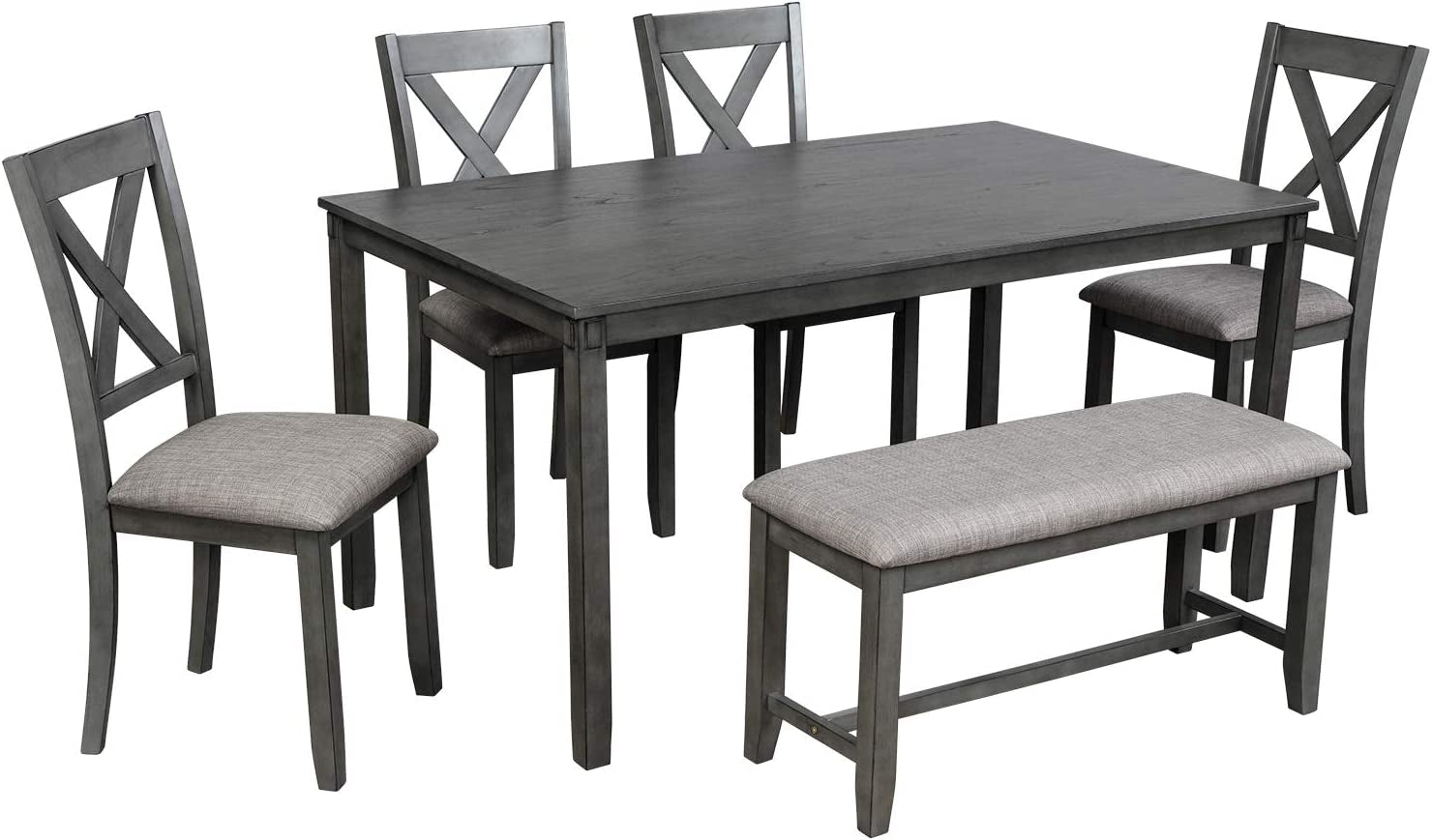 Grey Wooden Rectangular Dining Table Set of 6 Peach Maple