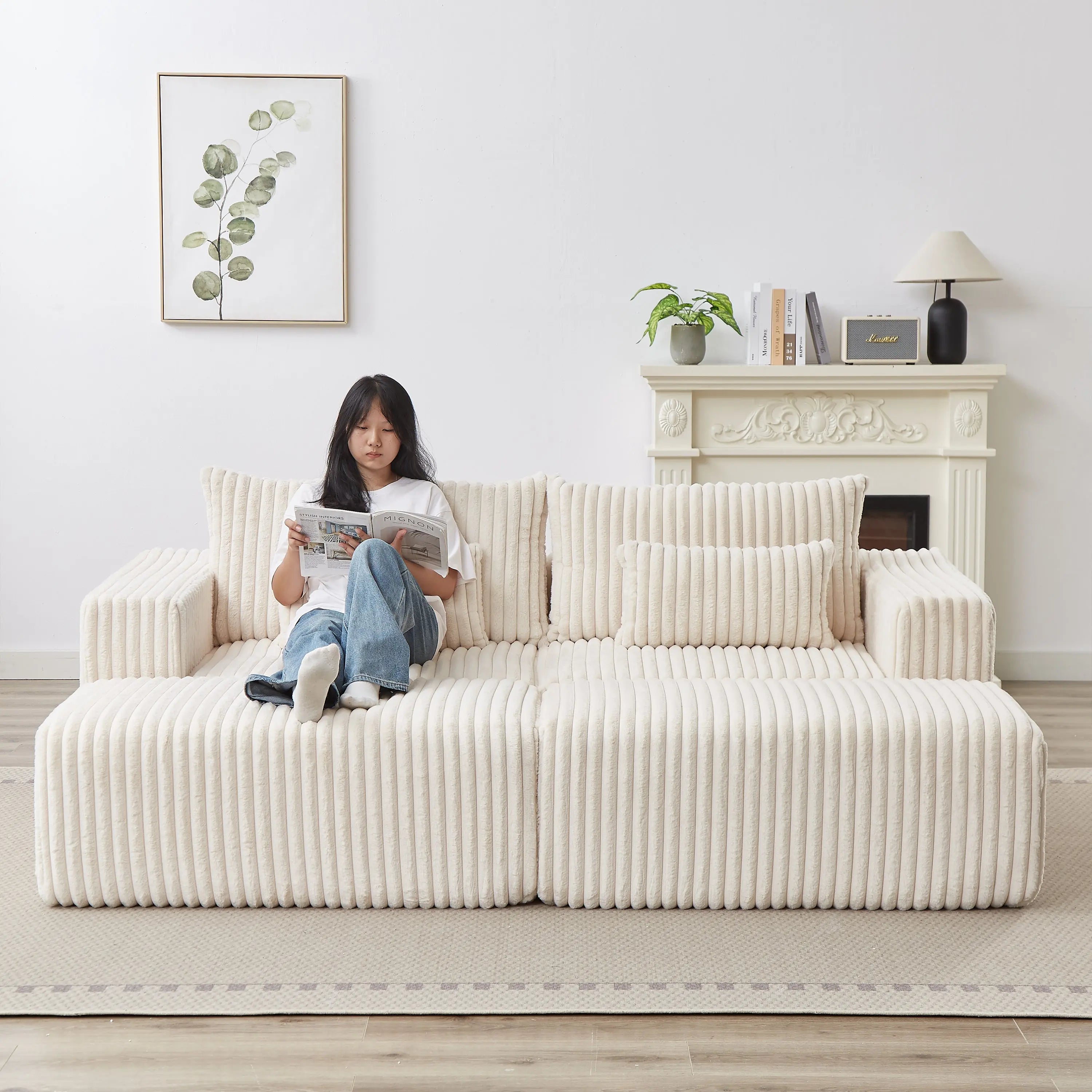 87" Oversized Sectional Lounge Chaise,No Assembly Required,Cloud Plush Sangria Beech