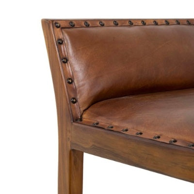 Gavin Mid-Century Modern 25'' Solid Wood Genuine Leather Counter Stool In Tan 31-Inch