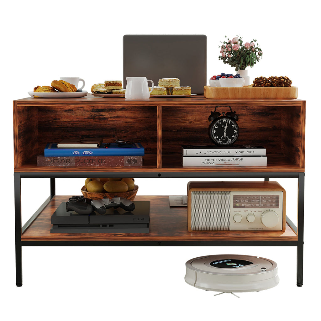 Farmhouse Flip Top Coffee Table With Storage Rustic Wood Grain Table, Hidden Storage Compartment For Living Room, Sturdy Metal Frame Easy To Assemble & Clean CJDropshipping