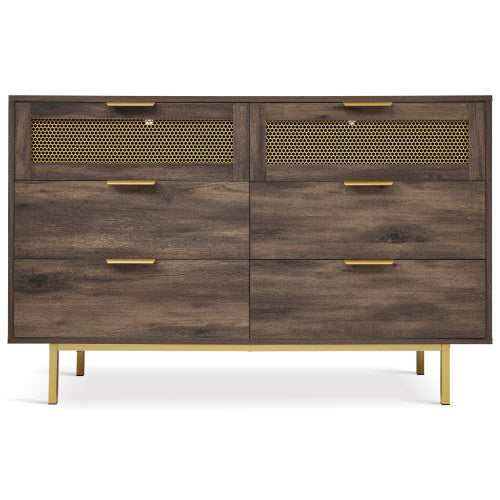 Sideboard Cabinet Dresser With 6 Drawers, Metal Handles Dresser, Multipurpose Cabinet For Hallway, Bedroom, Living Room, And Children's Room.120 X 40 X 76 Cm, Dark Brown