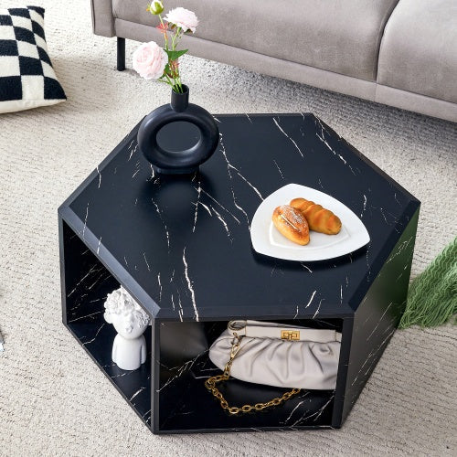 Hexagonal MDF Coffee Table, Characteristic Pattern Stickers, Multi-hole Design To Give More Storage Space, Simple And Convenient Design Makes It Suitable For All Kinds Of Style Scenes CJDropshipping