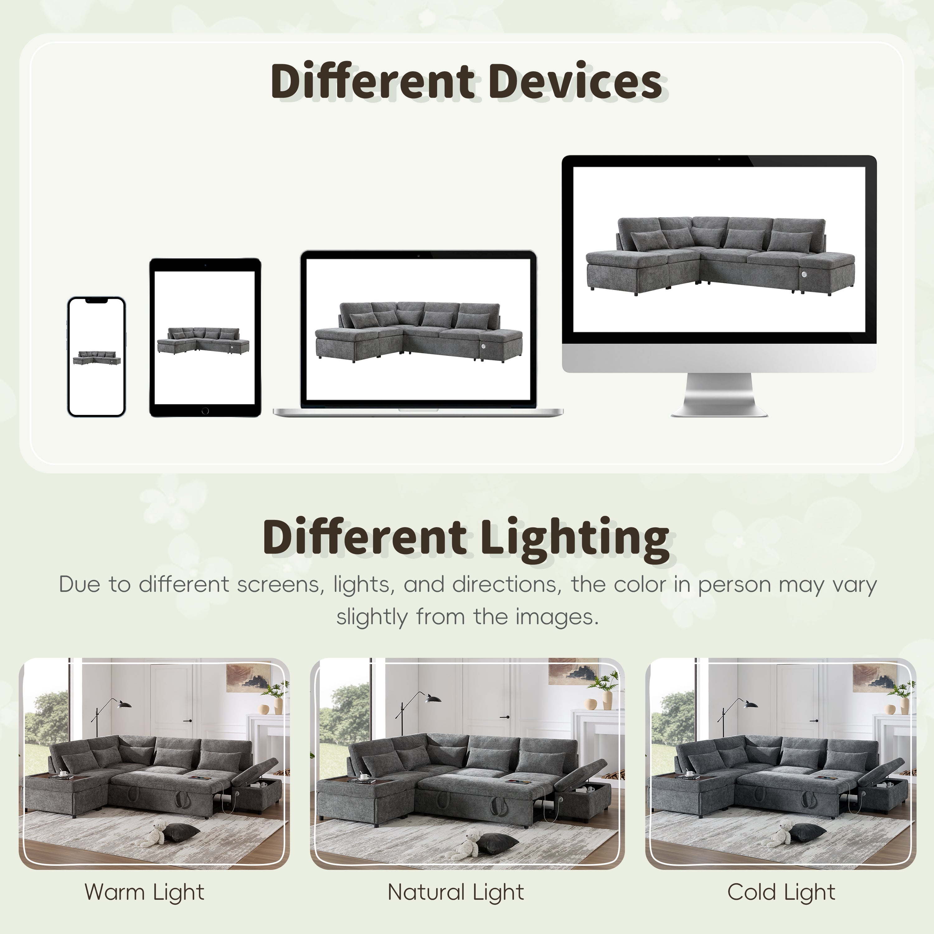 107'' Modular Sectional Pull-out Sofa, L shape with Wide Seats, Free