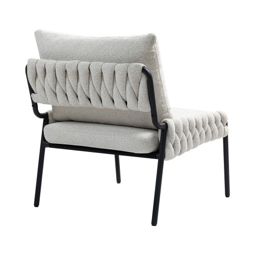 Modern Accent Lounge Chair With Braided Upholstery And Metal Frame, Comfortable Armchair For Living Room Or Bedroom, Soft Cushioned Seat And Backrest, Set Of 1