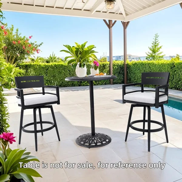 Modern Outdoor 2-Piece Swivel Bar Chairs - Aluminum Frame With Ember Black, 360 Swivel, Ergonomic Backrest  Armrests, Tapered Legs, Sunbrella Cushion, Weather-Resistant  Durable Patio Bar Stool