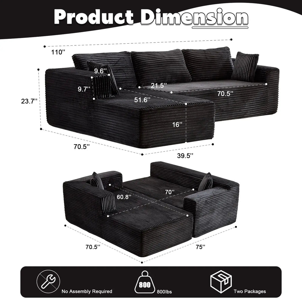 Compression Sectional Couch With Comfy Chaise, Boneless L Shape Sofa Crimson Medea
