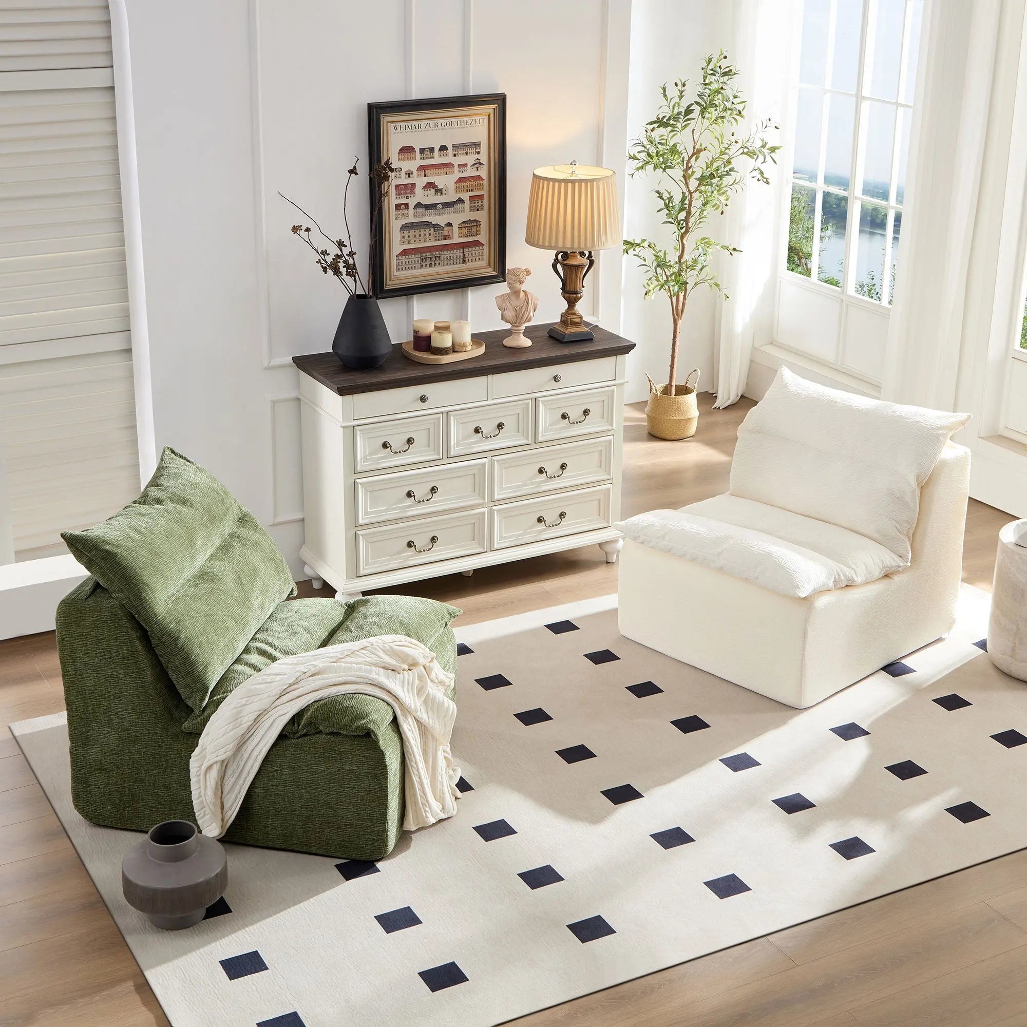 Accent Armless Chair Lazy Floor Seating, Single Sofa Lounger Leisure Sangria Beech
