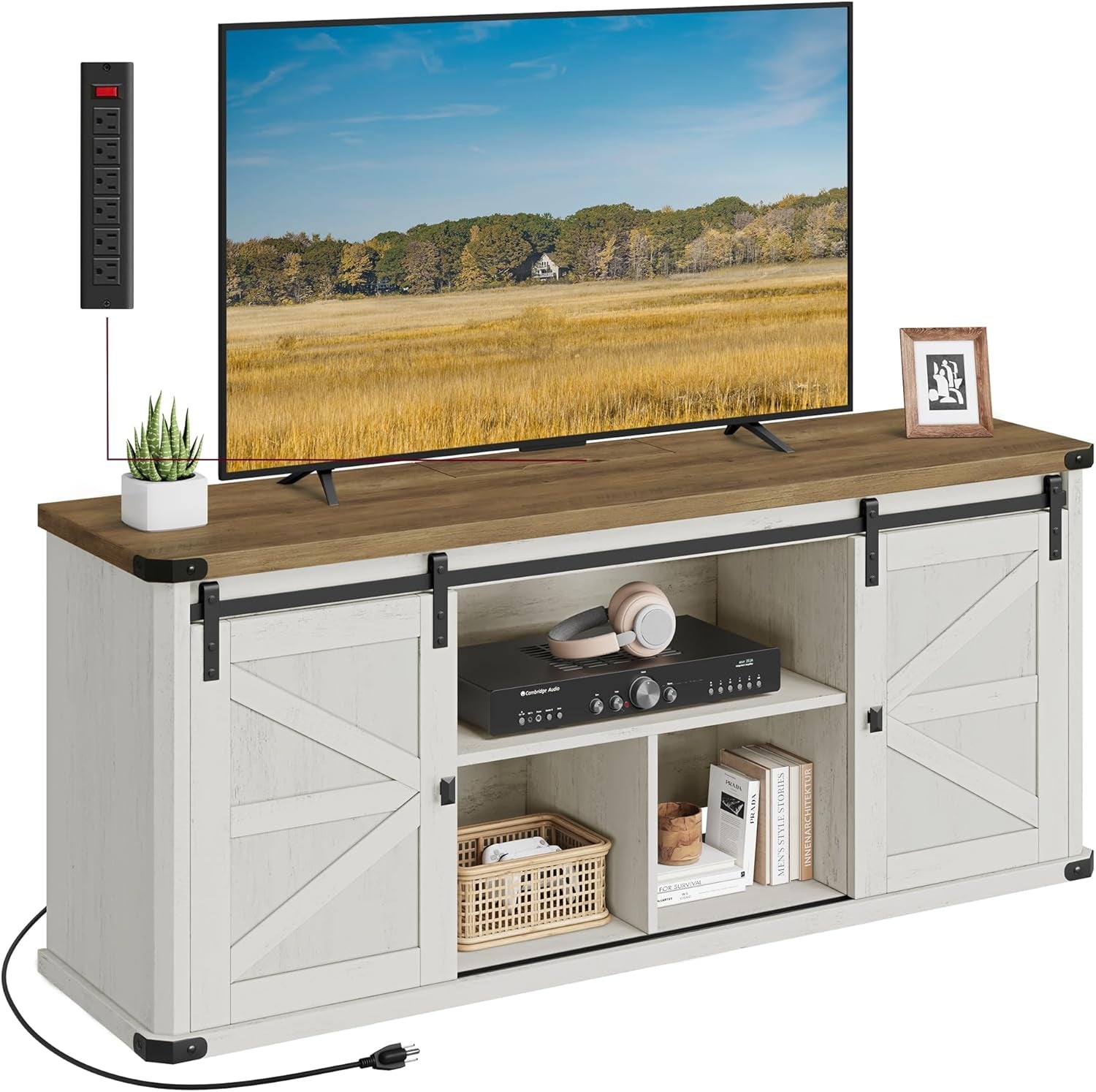TV Stand for Tvs up to 65 Inches, Farmhouse Entertainment Center with Peach Maple