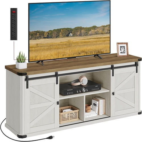 TV Stand for Tvs up to 65 Inches, Farmhouse Entertainment Center with Peach Maple