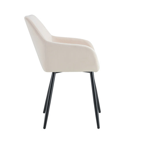 Leisure Modern Living Dining Room Accent Arm Chairs Club Guest With Strong Black Metal Legs, Set Of 2, TEDDY Fabric Beige CJDropshipping