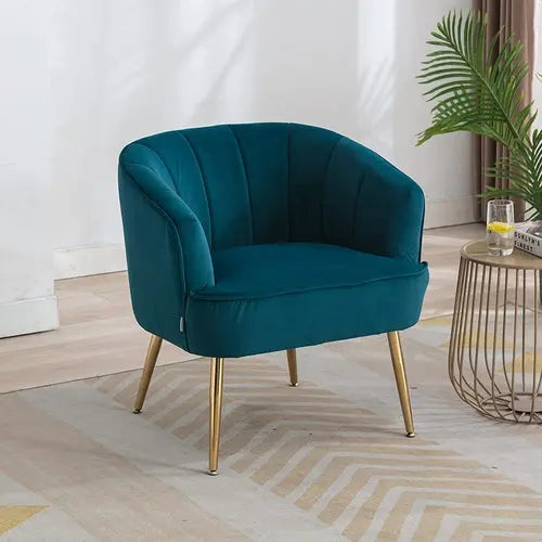 Teal Velvet Accent Chair with Golden Legs Peach Maple