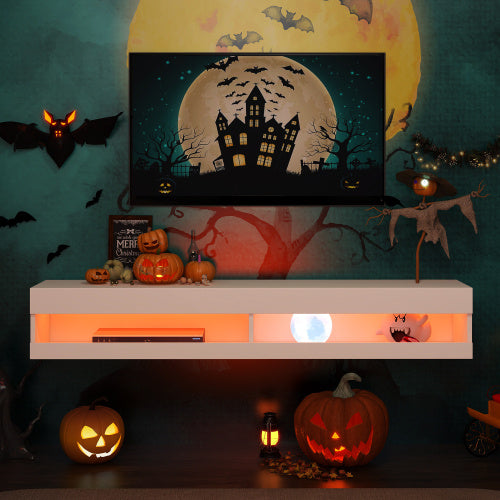 TV Stand With LED Lights, Floating Entertainment Center Media Console, Wall Mounted High Gloss Modern Storage Shelf For Up To 65 TV