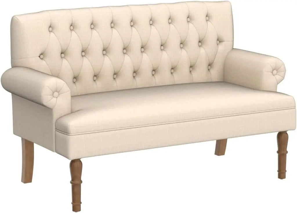 Beige Linen Loveseat Sofa for Living Room Peach Maple