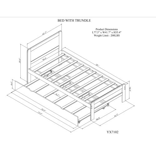 Modern Design Twin Size Platform Bed Frame With Trundle For White Washed Color