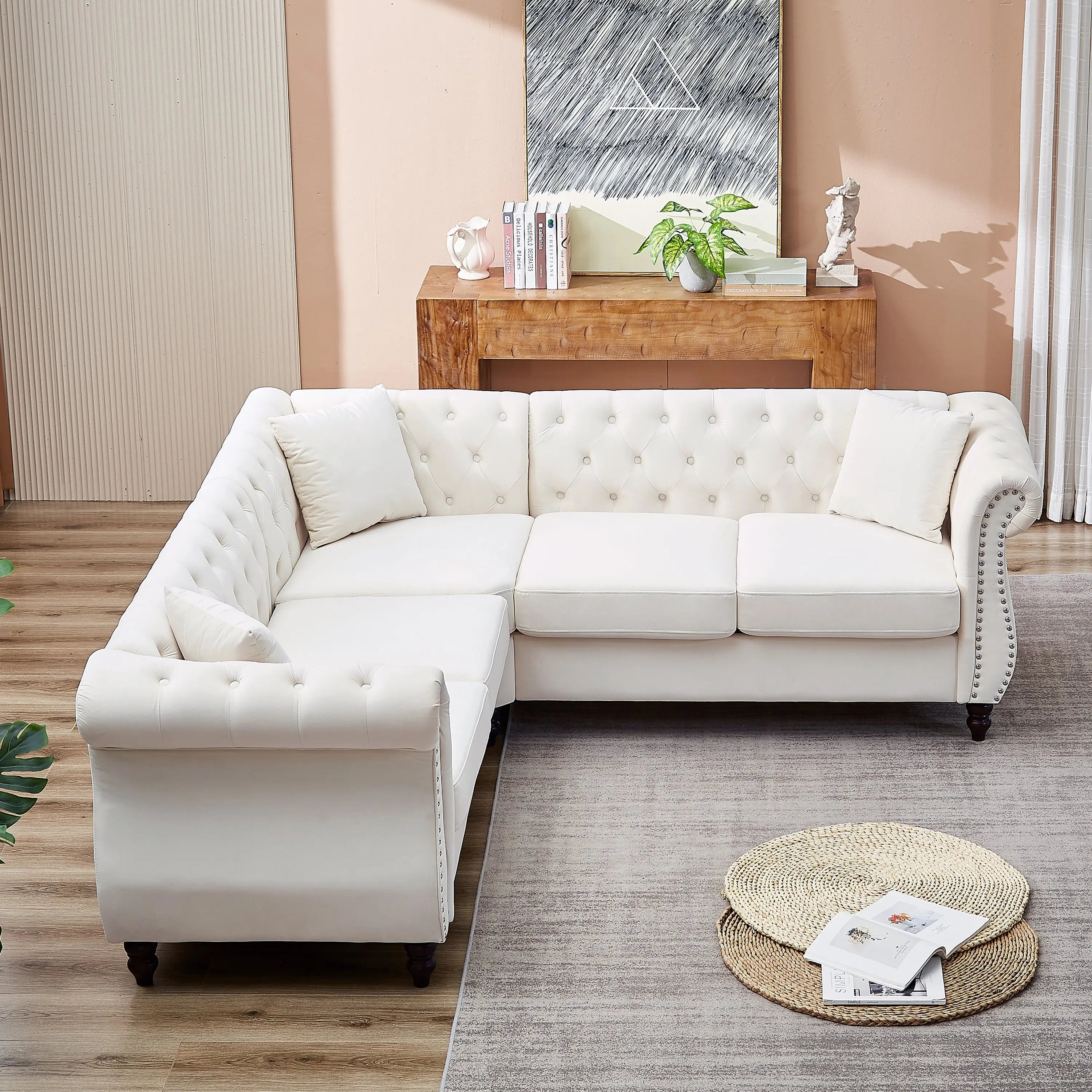 83.5-Inch Oversized Corner Sofa Covers, L-Shaped Sectional Couch, Sangria Beech