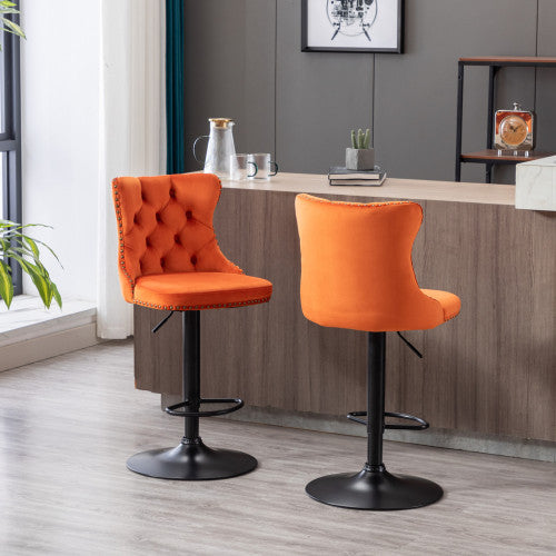 Swivel Velvet Barstools Adjusatble Seat Height From 25-33 Inch Orange,Set Of 2