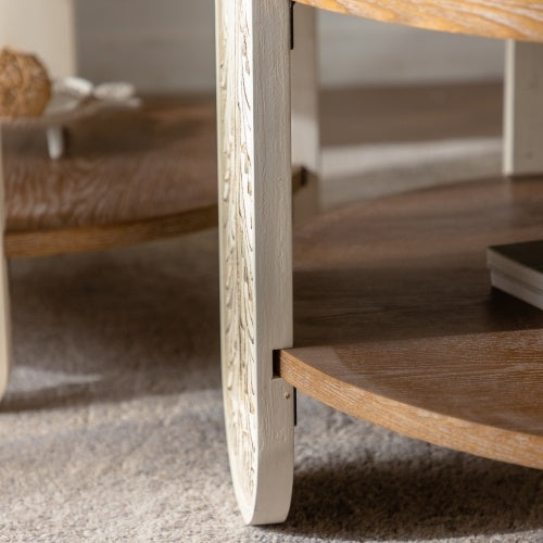 Carved Wooden Coffee Table, Retro End Table With Double-Layer Storage, Small Side Table For Living Room, Palace Style Bedside Table For Small Spaces CJDropshipping