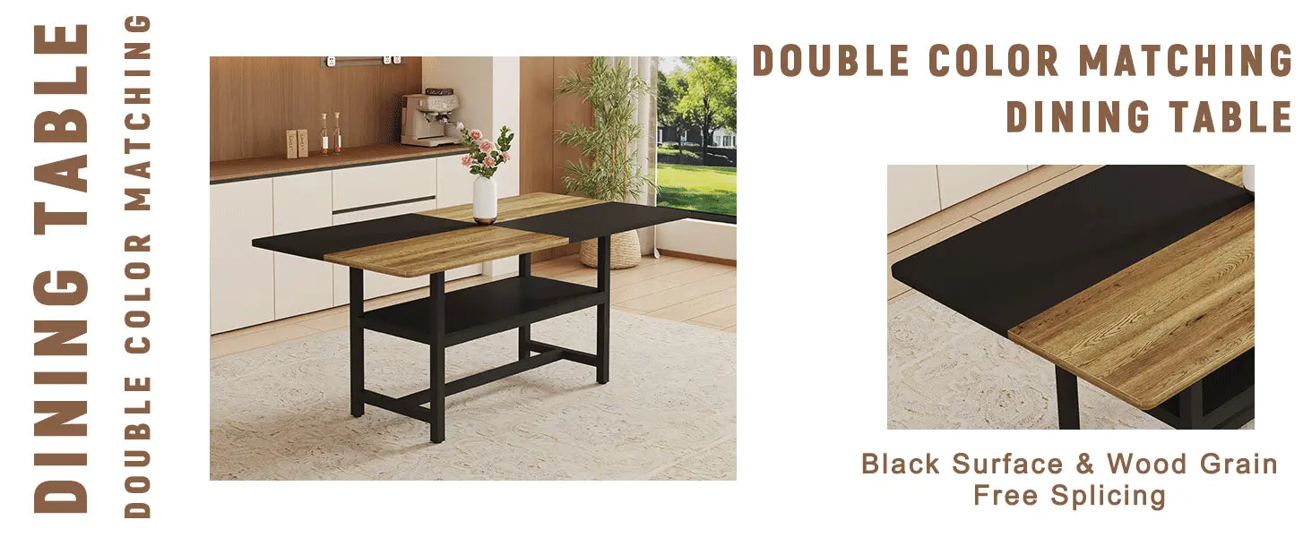 Table and chair set.71*35.4 inch Wooden And Black Spliced Dining Table Sangria Beech