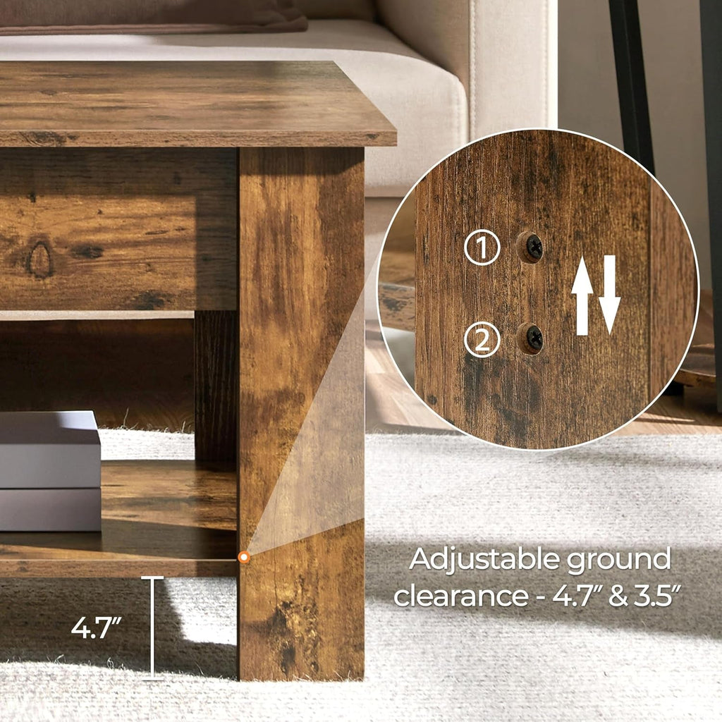 Coffee Table, 47.5In Lift Top Coffee Table with Hidden Compartment and Peach Maple