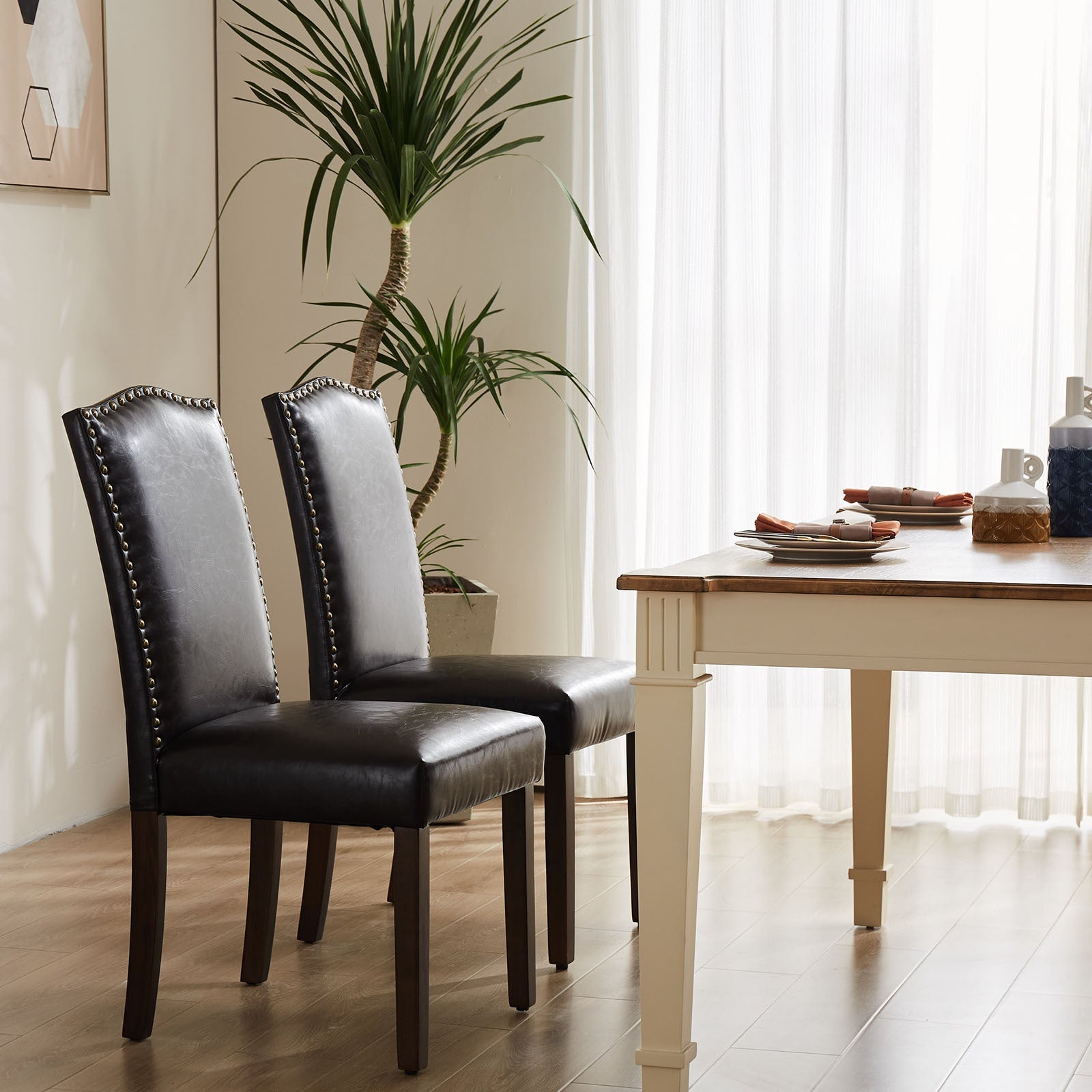 Modern Armless Dining Chairs With Upholstered Fabric,Nailhead Trim And Wood Legs CJDropshipping