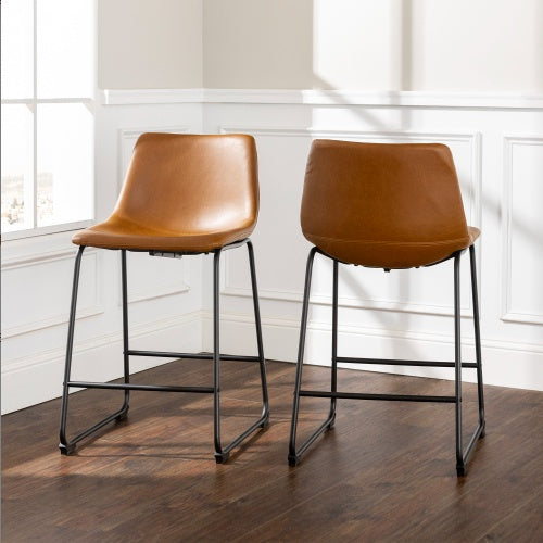 Industrial Faux Leather Counter Stools, Set Of 2 - Whiskey Brown