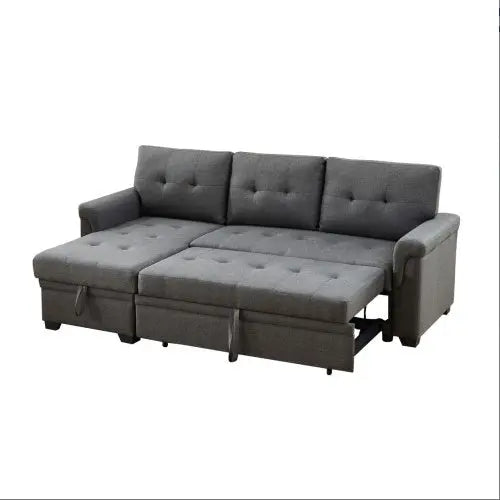 Dark Gray Linen Reversible Sleeper Sectional Sofa With Storage Chaise CJDropshipping