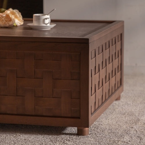 Farmhouse Coffee Table With Storage, Large Square Coffee Table For Living Room, Brown CJDropshipping
