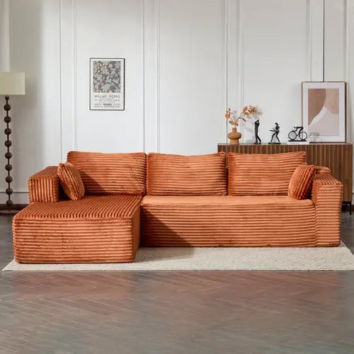 Compression Sectional Couch With Comfy Chaise, Boneless L Shape Sofa Crimson Medea