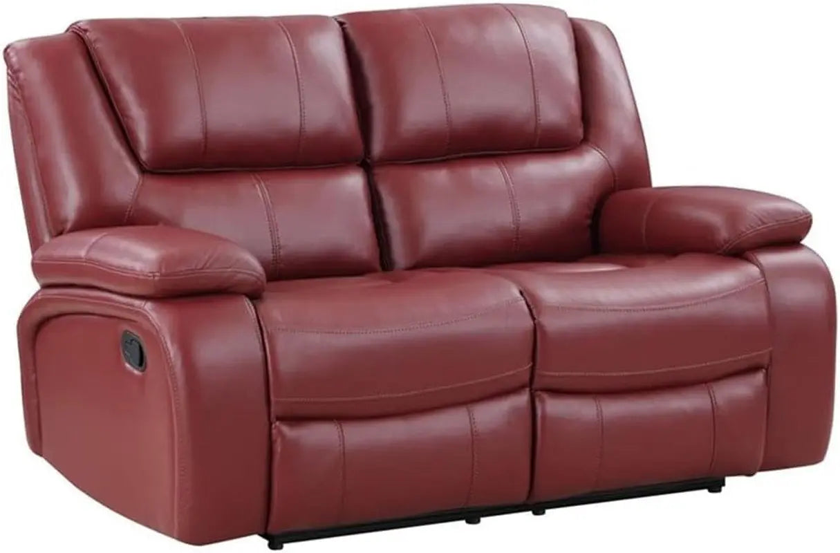 Red Faux Leather Reclining Loveseat rana Peach Maple
