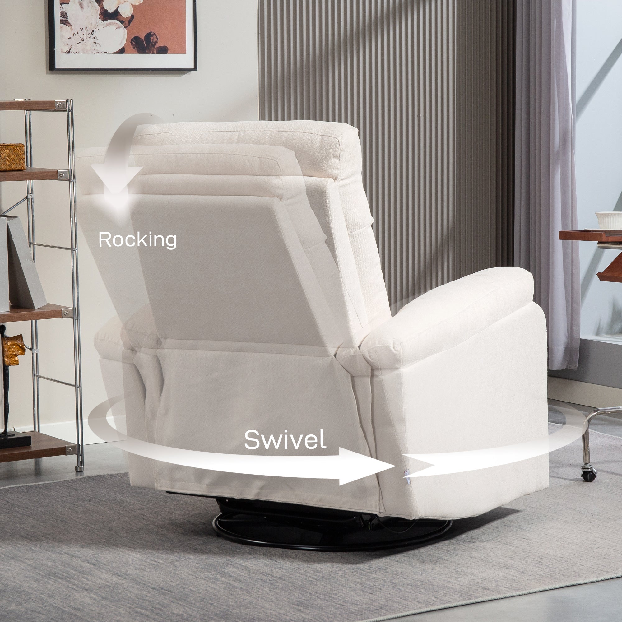 Recliner Chair, Wide Swivel Rocker Chair, Overstuffed Single Sofa With Pocket Spring, Footrest, Quick Assembly, Cream