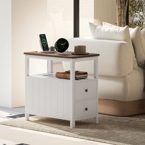 HOMCOM Modern End Table With Charging Station And USB Ports, Narrow CJDropshipping