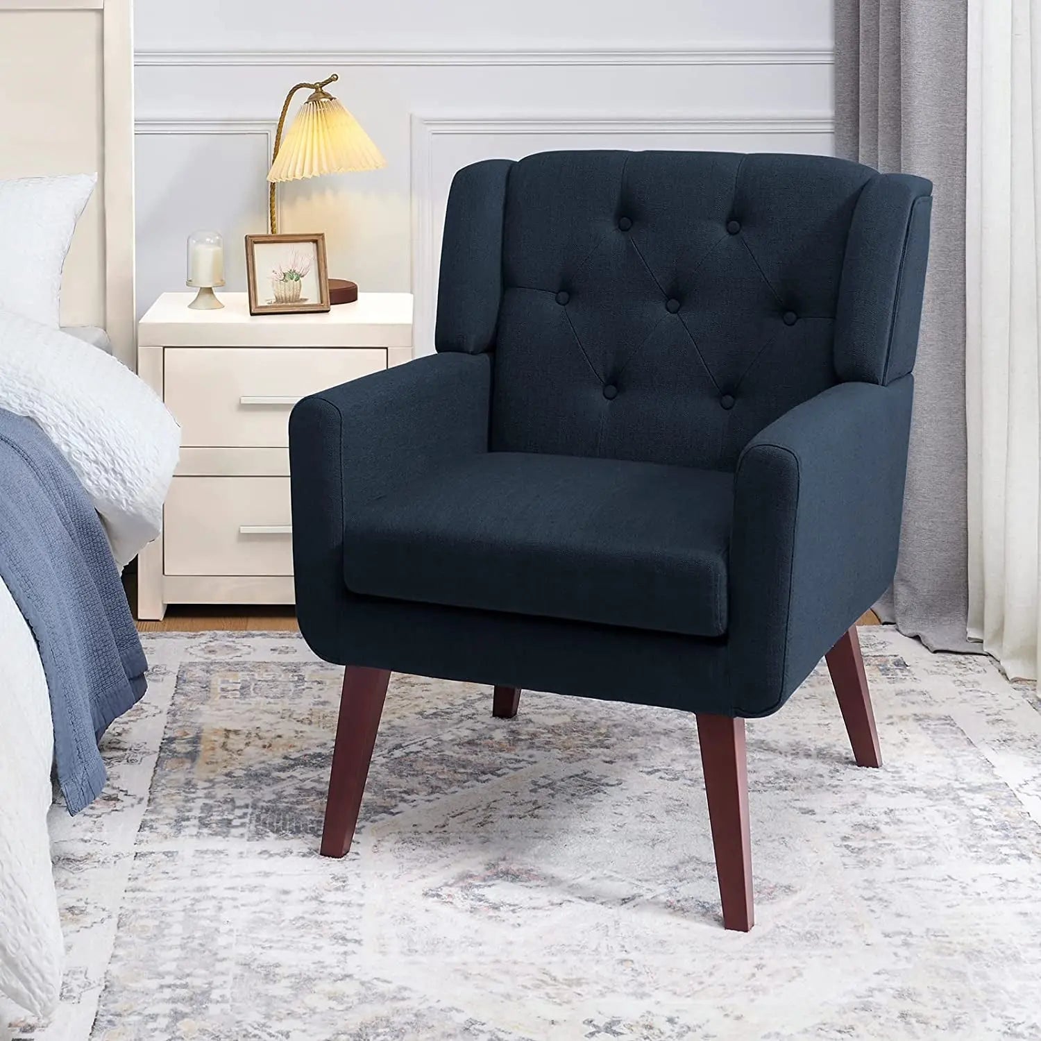 Comfy Button-Tufted Accent Chairs for Living Room Peach Maple