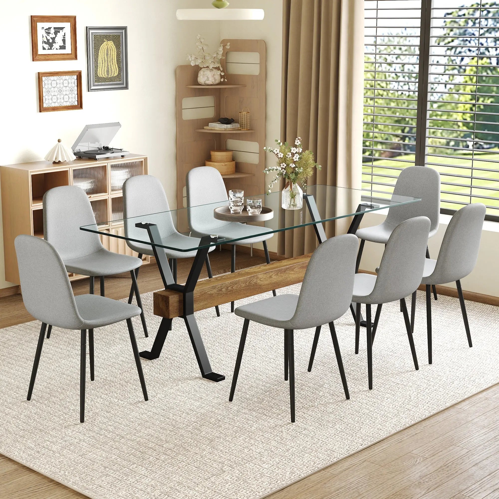 Table and chair set.79'x31.5' with X-shaped Black Metal Table Sangria Beech