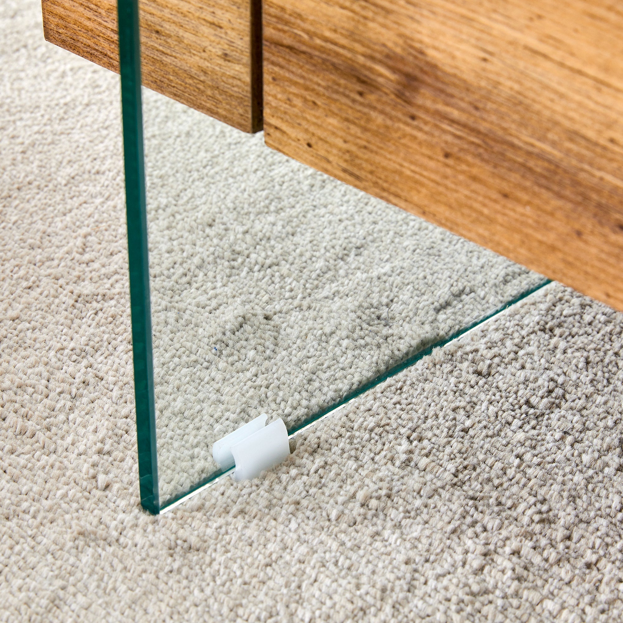 Modern Two-Tier Coffee Table - Clear Tempered Glass and Natural Wood Sangria Beech