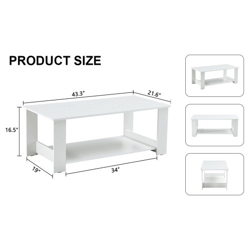 A Modern And Practical White Coffee Table And Coffee Table. The Double Layered Coffee Table Is Made Of MDF Material,. Suitable For Living Room, Bedroom, And Study.43.3x21.6x16.5  CT16 CJDropshipping