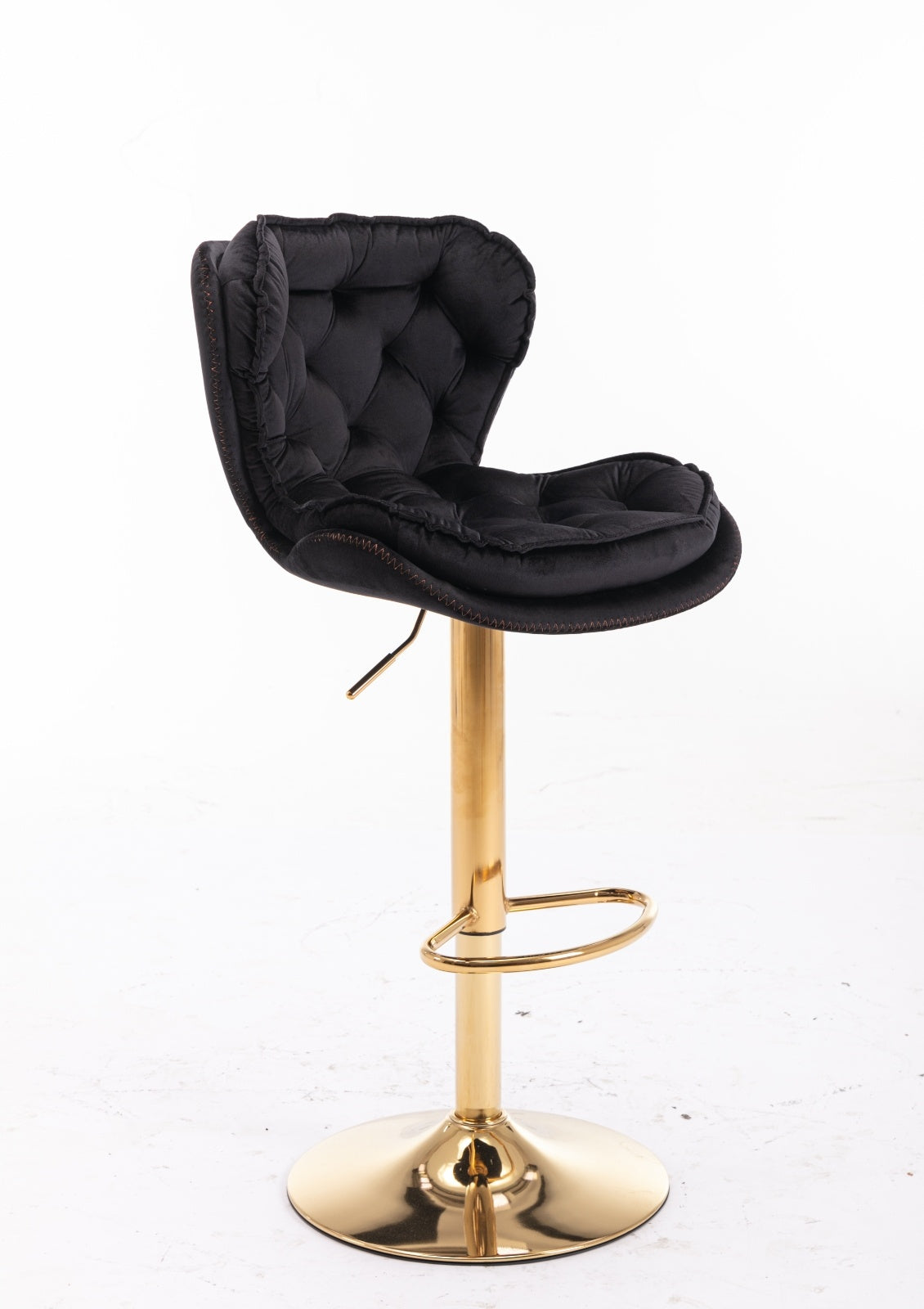 Set Of 2 Bar Stools Chrome Base, Swivel, Adjustable Height, Velvet