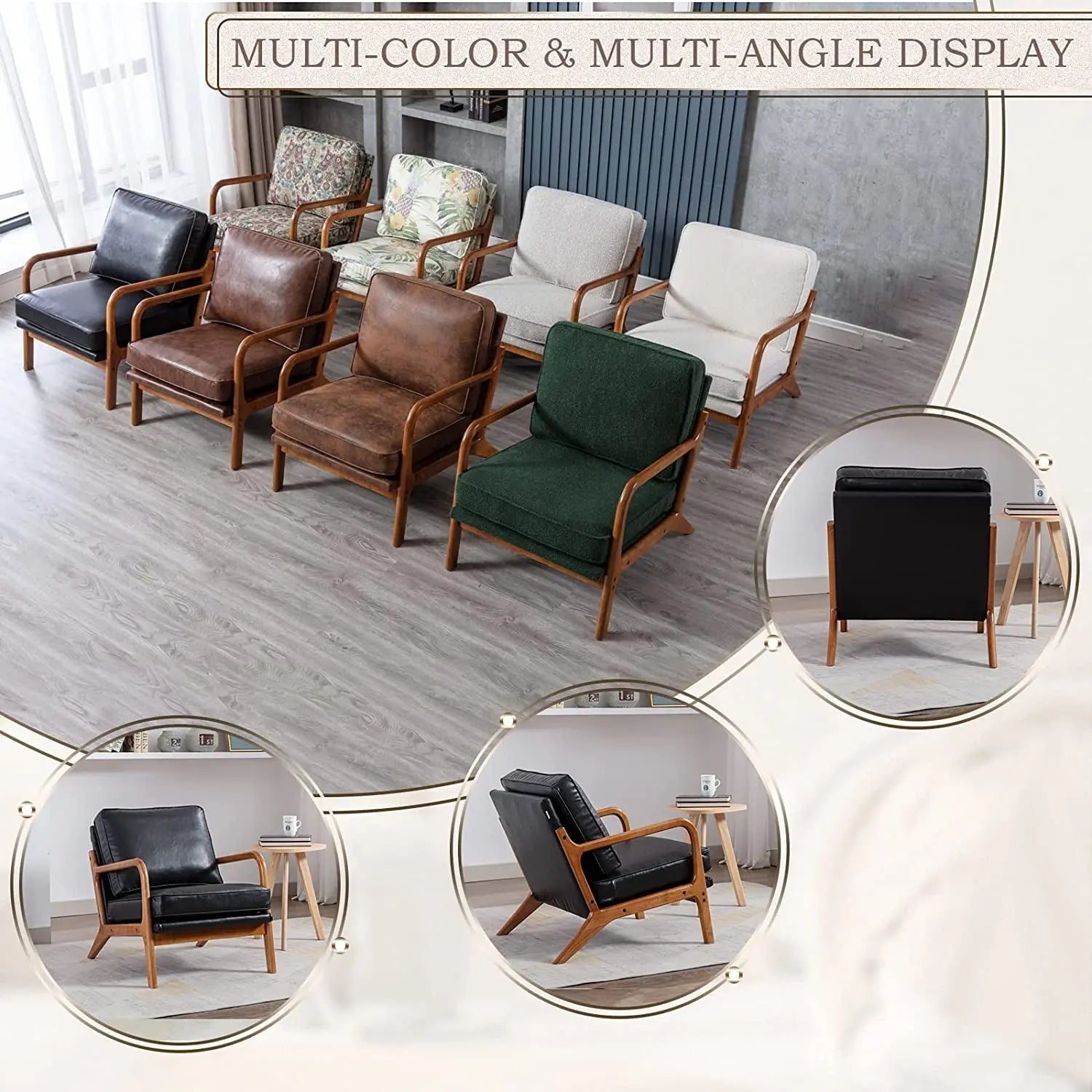 Modern Black Accent Chair with Thick Cushion Peach Maple