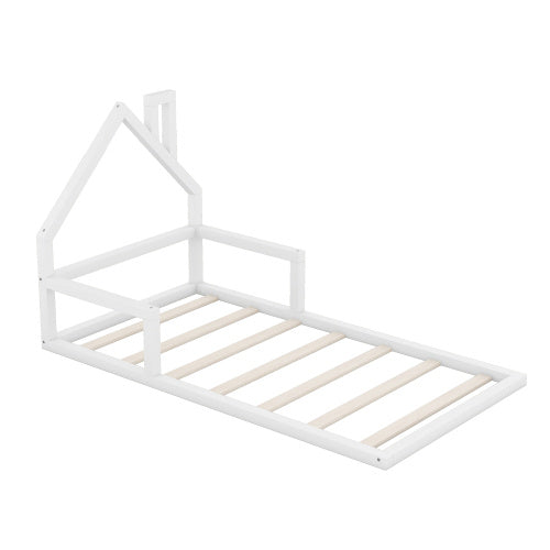Twin Size Wood Floor Bed With House-shaped Headboard