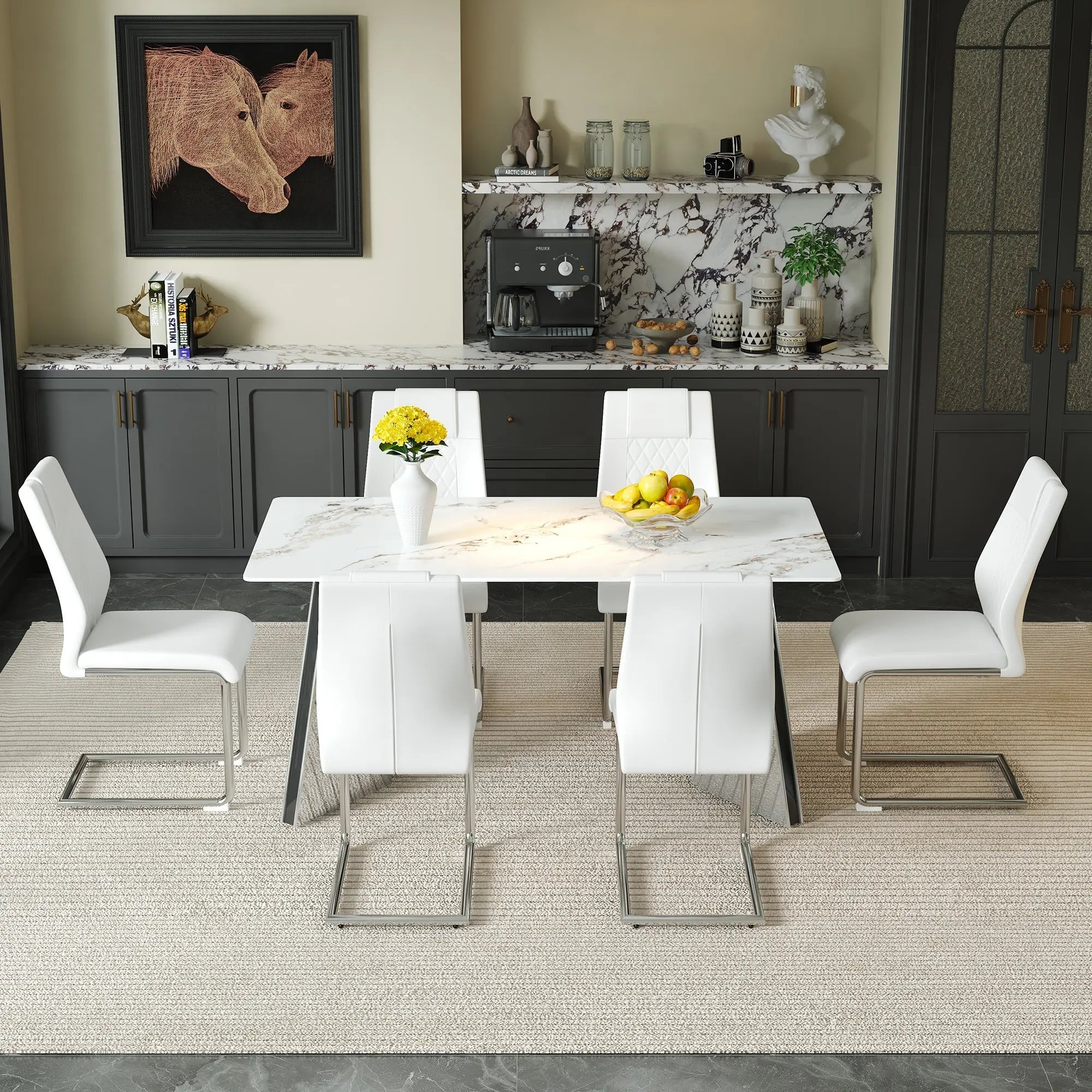 Table and chair set.63*31.4 Inch Luxurious Cold Jade Sintered Stone Sangria Beech