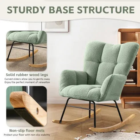 Teddy Fabric Rocking Chair, Modern Rocking Accent Chair For Nursery, CJDropshipping