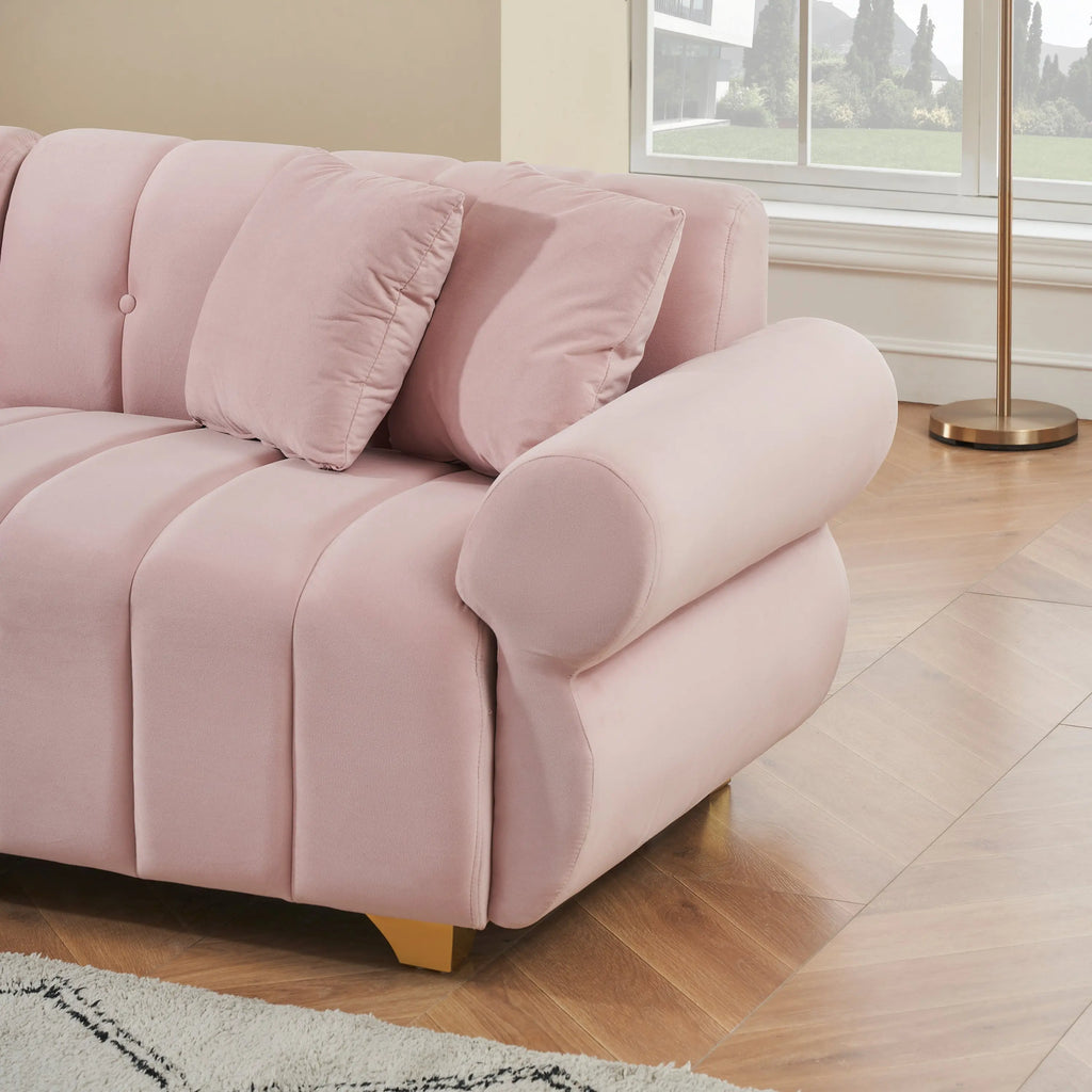89-inch spring-wrapped cushions, 3 flannelette sofas, stylish metal Sangria Beech