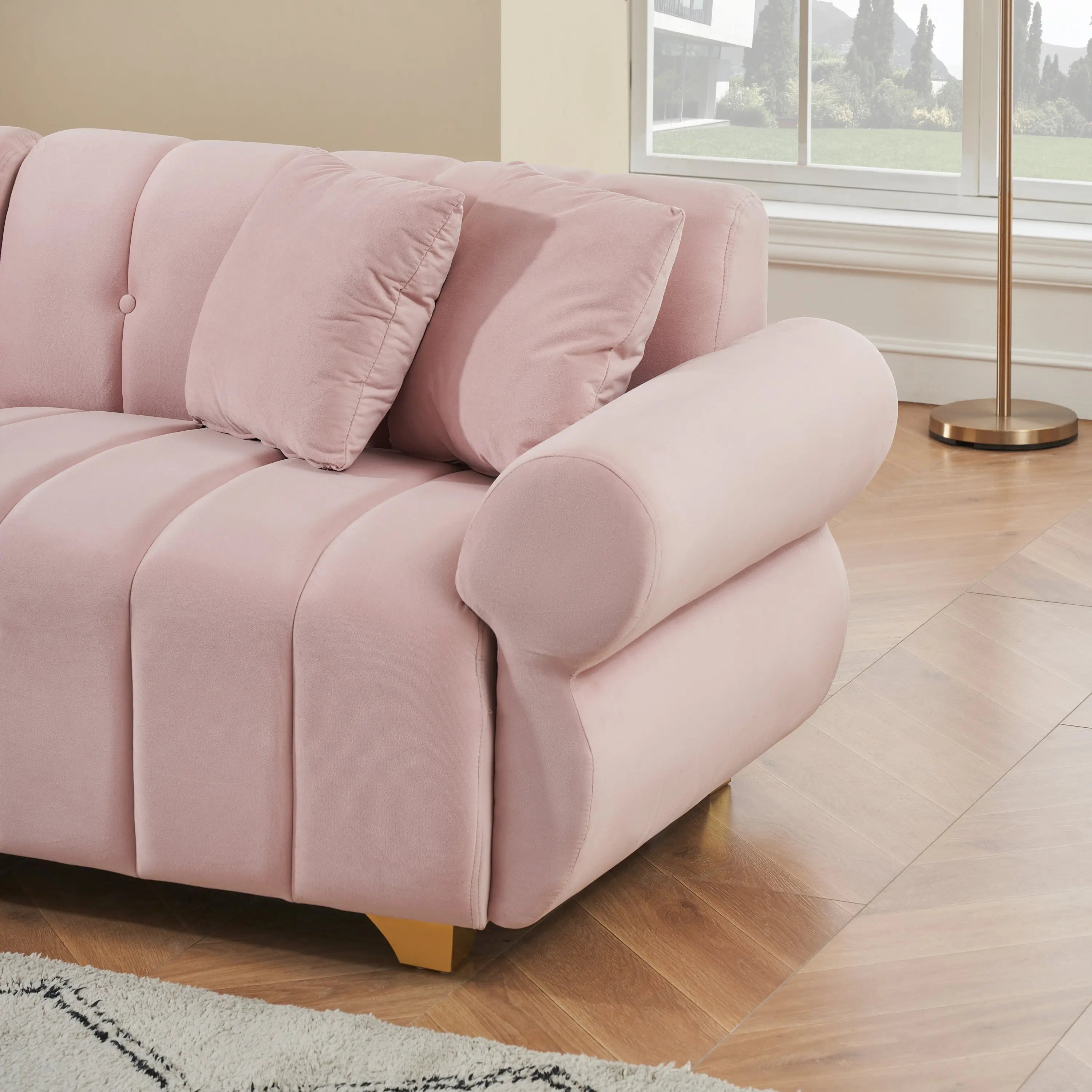 89-inch spring-wrapped cushions, 3 flannelette sofas, stylish metal Sangria Beech