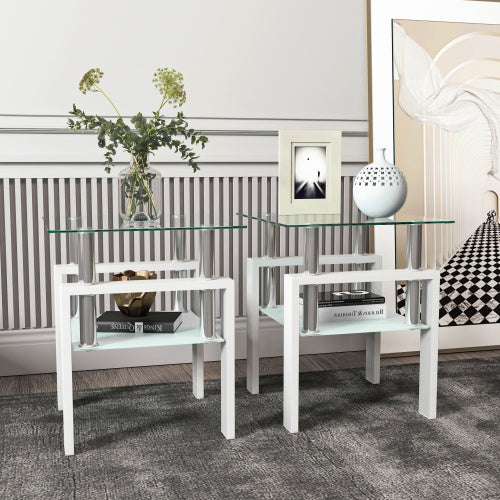 Set Of 2, Modern Tempered Glass Tea Table Coffee Table End Table,
