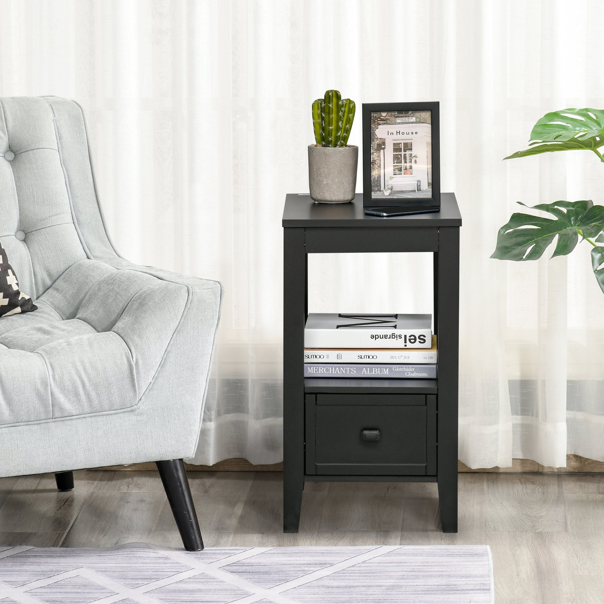 HOMCOM Side Table, Modern Coffee End Table with Drawer and Shelf, Taupe Shadow