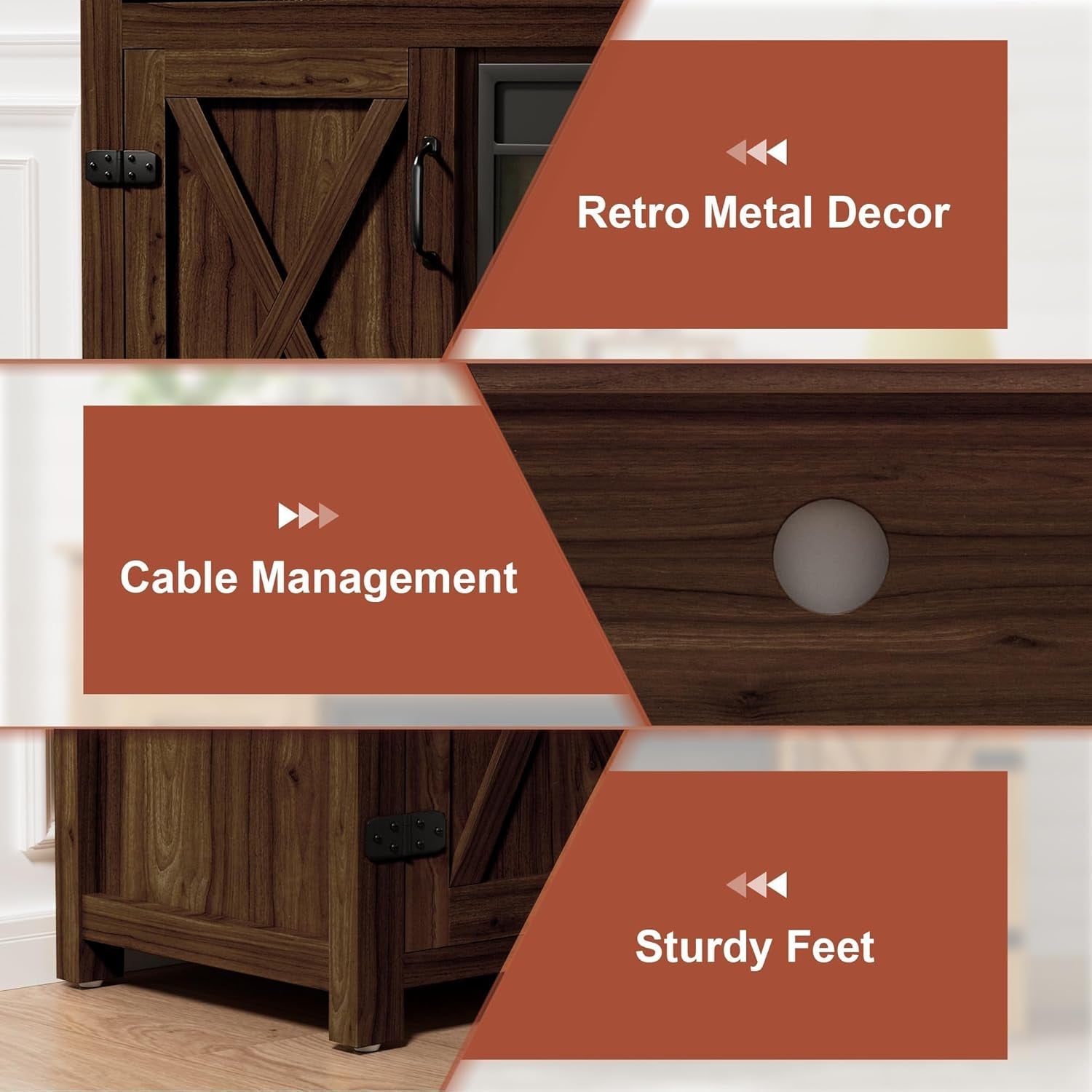 Farmhouse Fireplace TV Stand for Tvs up to 65 Inch Highboy Peach Maple