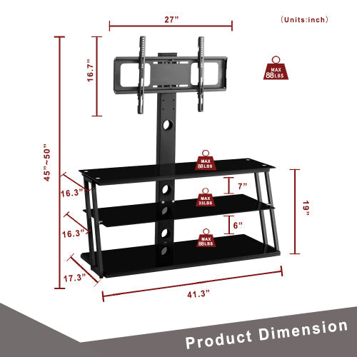 Multi-Function Angle And Height Adjustable Tempered Glass TV Stand Teal Simba